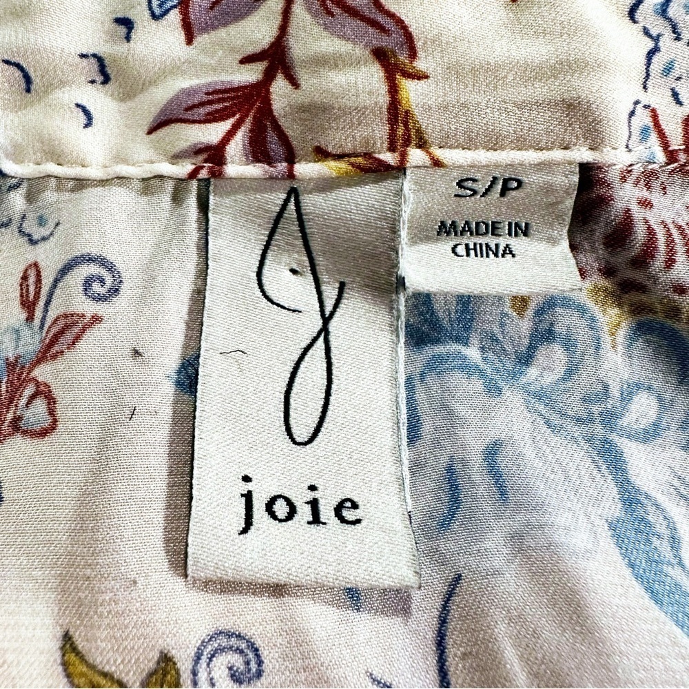 Joie White Silk-Feel Jewel-Tone Fall Floral Botanical Button Up Blouse Size S - Picture 3 of 11